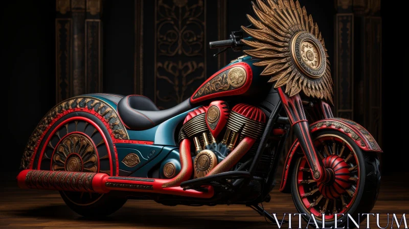 Custom Motorcycle 3D Rendering with Red and Gold Accents AI Image