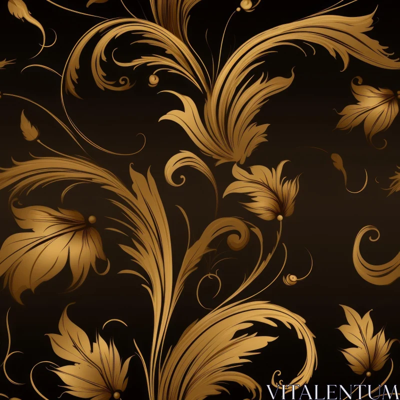 Dark Brown and Gold Floral Seamless Pattern AI Image