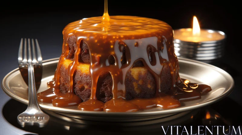 Delicious Cake with Candle and Sauce AI Image