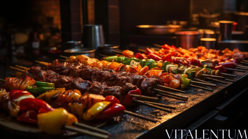 Delicious Grilled Meat Skewers on Hot Grill AI Image