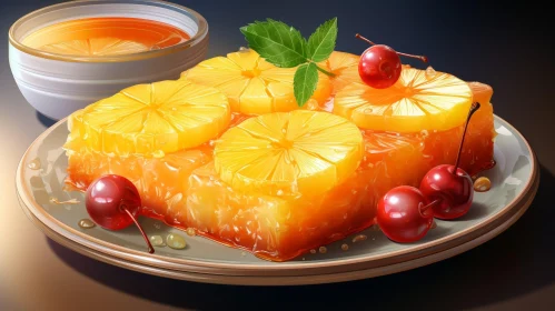 Delicious Pineapple Upside-Down Cake on Brown Plate