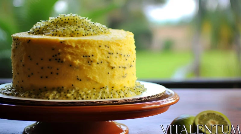 Delicious Yellow Cake with Green Frosting and Caviar AI Image