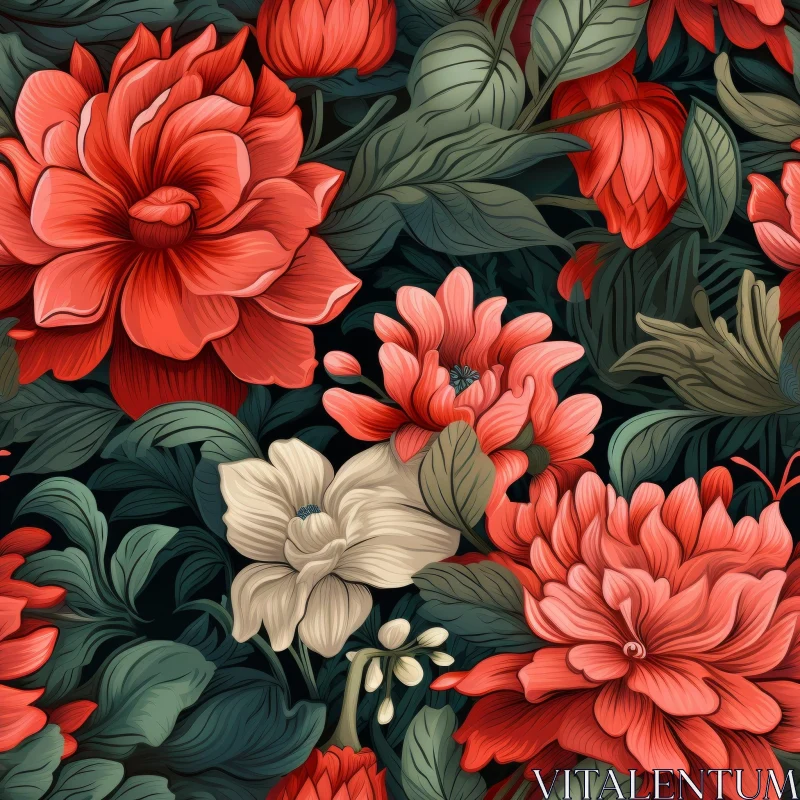Detailed Floral Pattern on Green Background AI Image