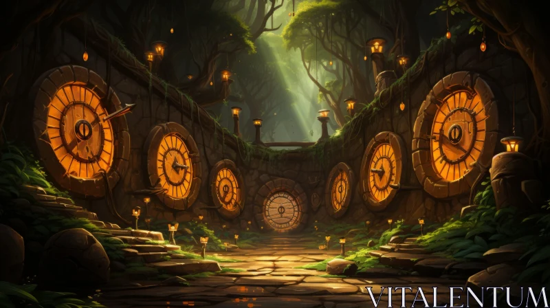 Enchanting Forest Pathway with Glowing Candles Artwork AI Image