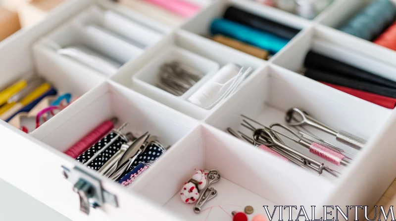 Exquisite Sewing Supply Organizer: Neatly Arranged Compartments AI Image