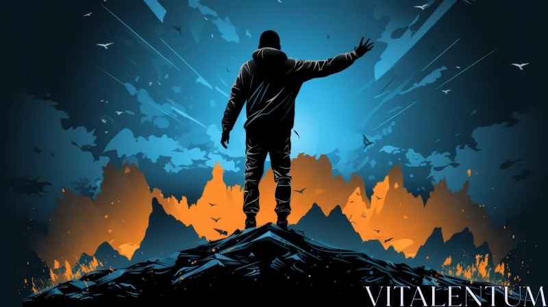 Man Standing on Mountaintop Digital Painting AI Image