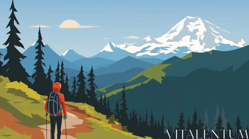 AI ART Mountain Hiking Adventure Illustration