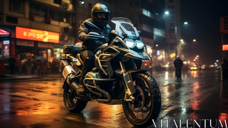 Night Urban Motorcycle Ride AI Image