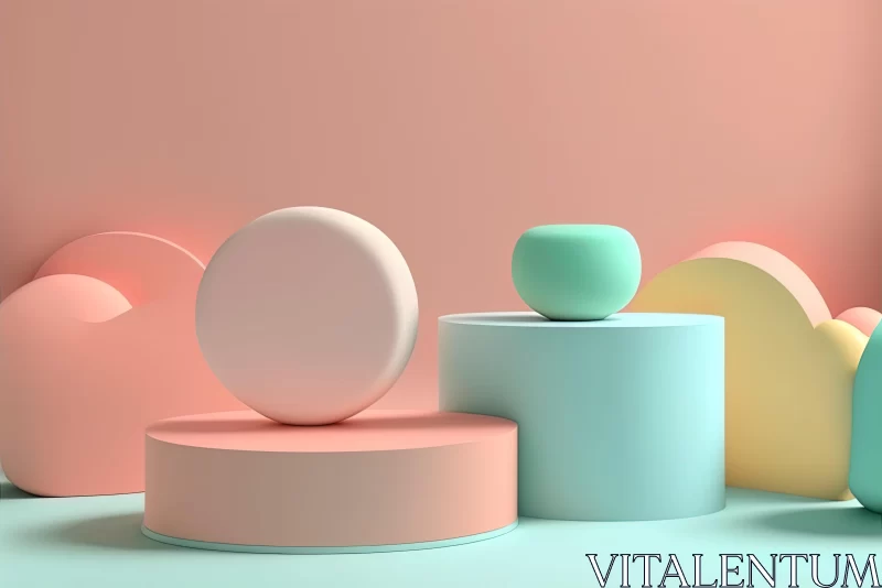 Pastel Geometric Shapes on Pedestals - A Realistic and Colorful Artwork AI Image