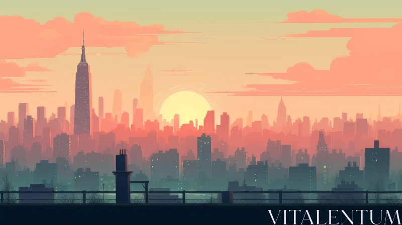 Stylized Sunset Over City - Peaceful Atmosphere AI Image