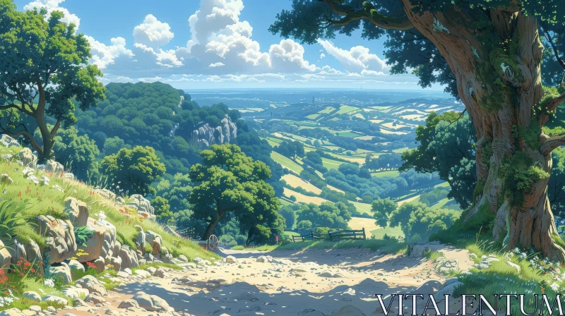 Tranquil Countryside Valley Landscape AI Image