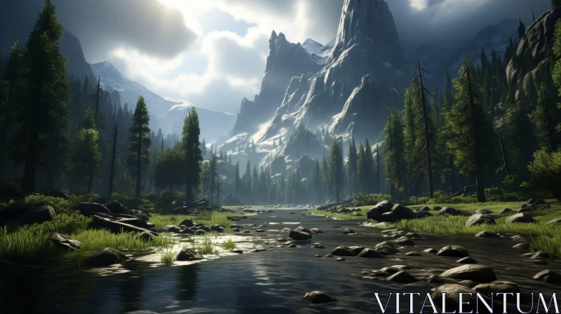 Tranquil Mountain Valley Landscape AI Image