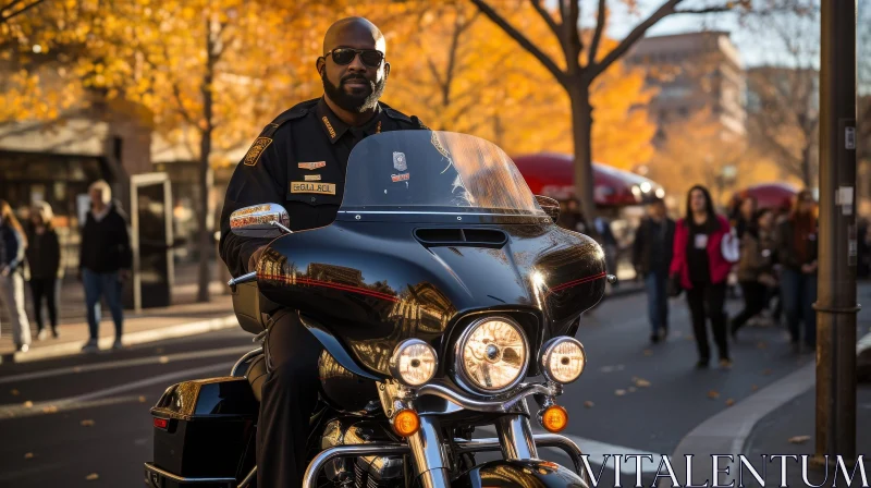 Urban Police Officer on Harley-Davidson Motorcycle AI Image