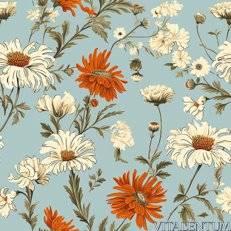 Vintage Floral Pattern - Blue Background AI Image