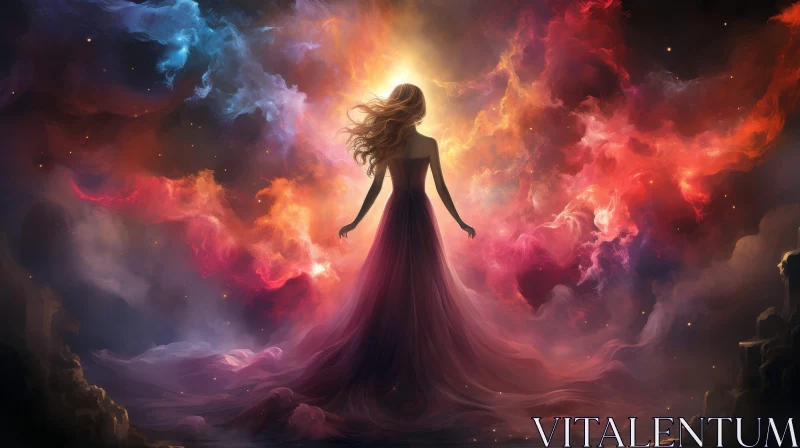 Woman in Colorful Nebula - Serene and Peaceful AI Image