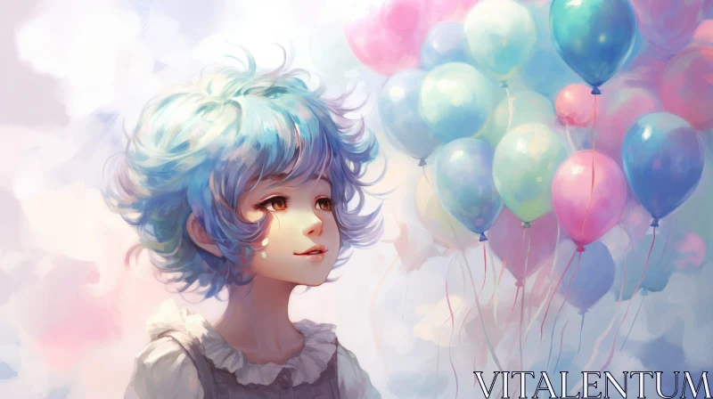 Young Girl with Balloons - Emotional Painting AI Image