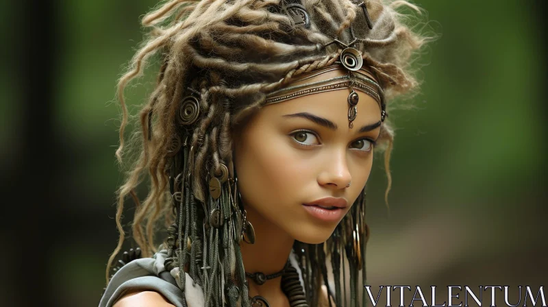 Blond Dreadlocked Woman with War Paint and Necklace AI Image