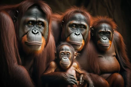 Captivating Orangutan Family Group Photo with Layered Imagery