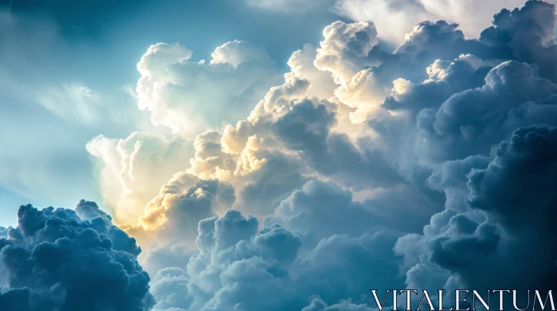 Captivating Sky with Fluffy Clouds and Sunbeam AI Image