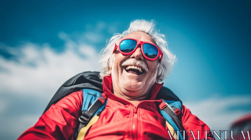 Cheerful Senior Man Laughing Outdoors AI Image