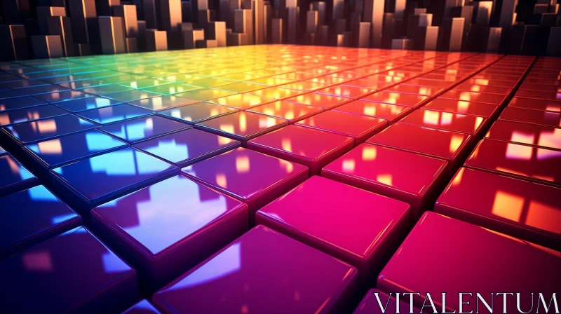 Colorful 3D Dance Floor in Futuristic Cityscape AI Image