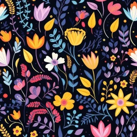 Dark Blue Floral Seamless Pattern