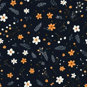 Delicate Floral Pattern on Dark Blue Background