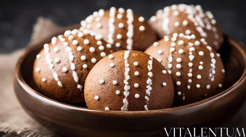 Delicious Freshly Baked Gingerbread Cookies in Wooden Bowl AI Image