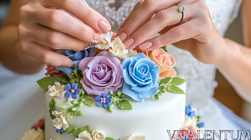 Elegant Wedding Cake Decoration with Sugar Flowers AI Image