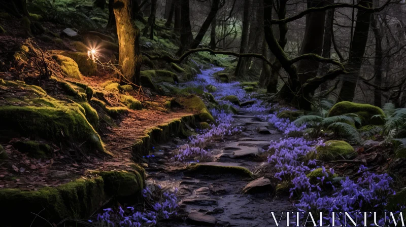 Enchanted Forest Path with Bioluminescent Flowers AI Image