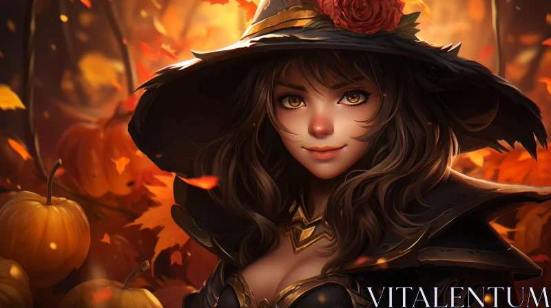 Enchanting Young Woman Portrait with Witch Hat AI Image