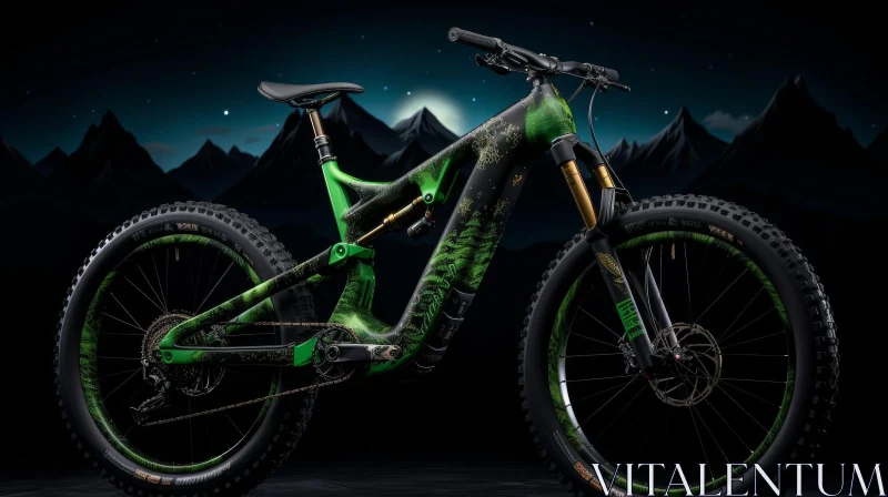 AI ART Green and Black Full-Suspension Mountain Bike in Night Sky