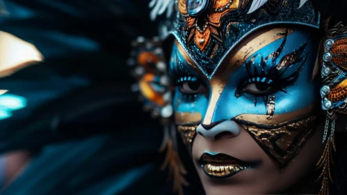 Intense Woman Portrait with Feather Headdress and Face Paint