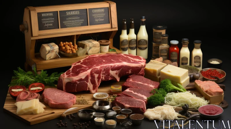 Rustic Food Still Life with Beef and Ingredients AI Image