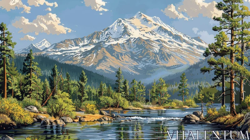 AI ART Serene Mountain Landscape Painting