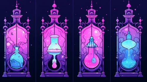 Unique Stylized Hourglass Illustrations with Colorful Liquids