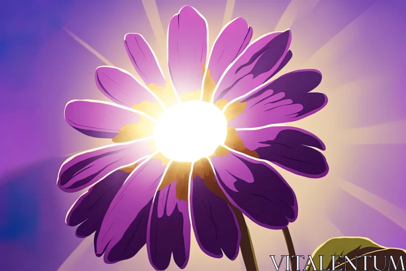 Vibrant Purple Flower in Graphic Novel Style | Luminous Illustration AI Image