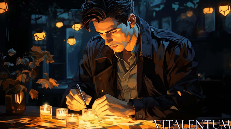 Young Man Writing in Journal - Digital Painting AI Image
