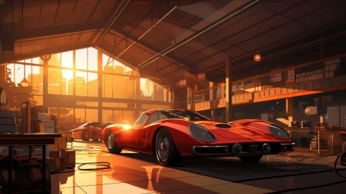 Classic Red Sports Car in Modern Garage
