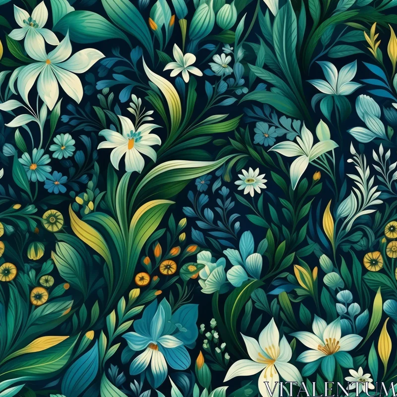 Dark Blue Floral Seamless Pattern AI Image