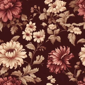 Dark Red Floral Pattern with Pink and Yellow Flowers
