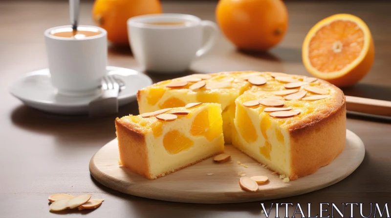Delicious Orange Cake with Coffee on Wooden Board AI Image