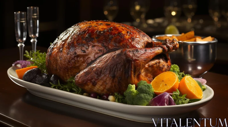 Delicious Roasted Turkey with Garnishes on Platter AI Image