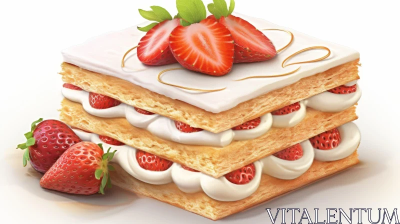 Delicious Strawberry Cake with Cream and Fresh Strawberries AI Image