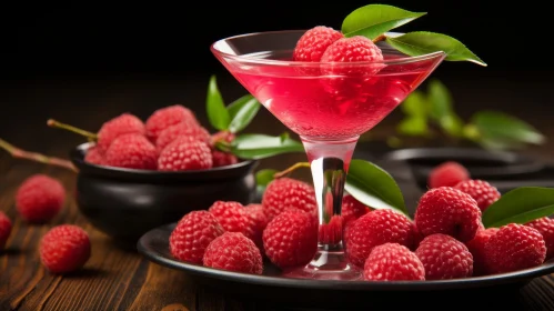 Elegant Martini Glass with Pink Liquid and Raspberry