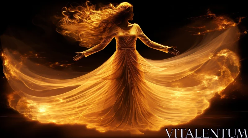 AI ART Enigmatic Woman of Fire in Night Sky