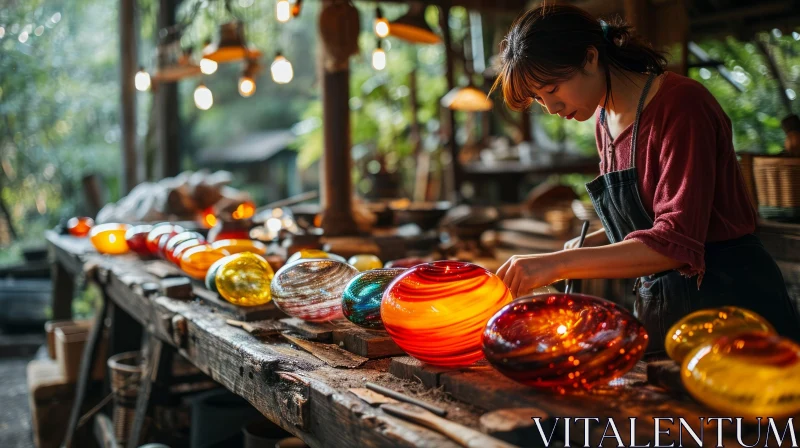 AI ART Glassblowing Art: A Skilled Woman Shaping Molten Glass in a Studio