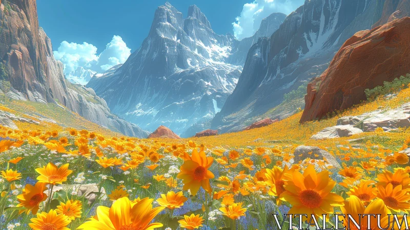 Mountain Valley Landscape: Serene Beauty in Nature AI Image