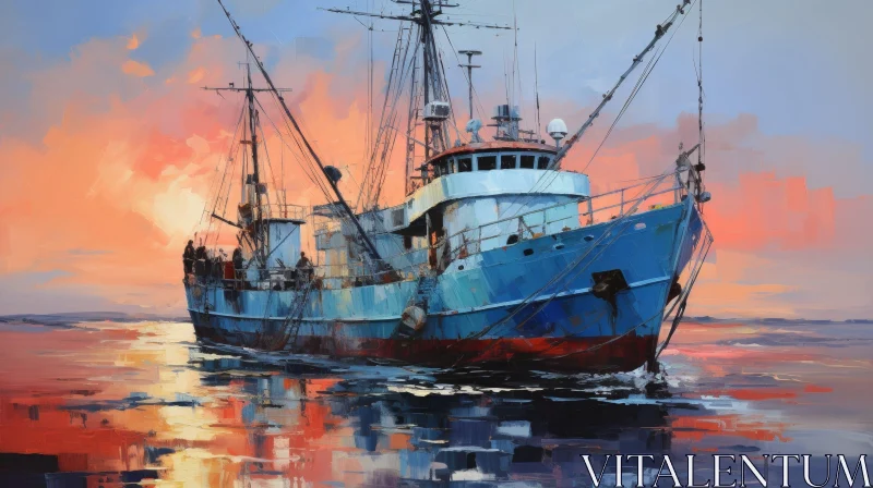Powerful Fishing Boat Painting at Sea AI Image