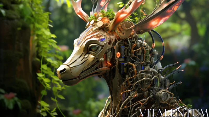 Robot Deer in Forest - A Photorealistic Fusion of Nature and Technology AI Image